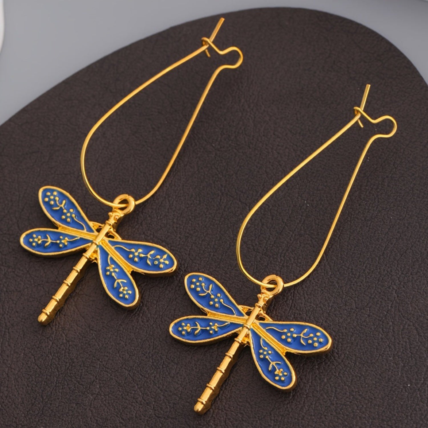 Blue Enameled Gold Dragonfly Earrings JLT13819