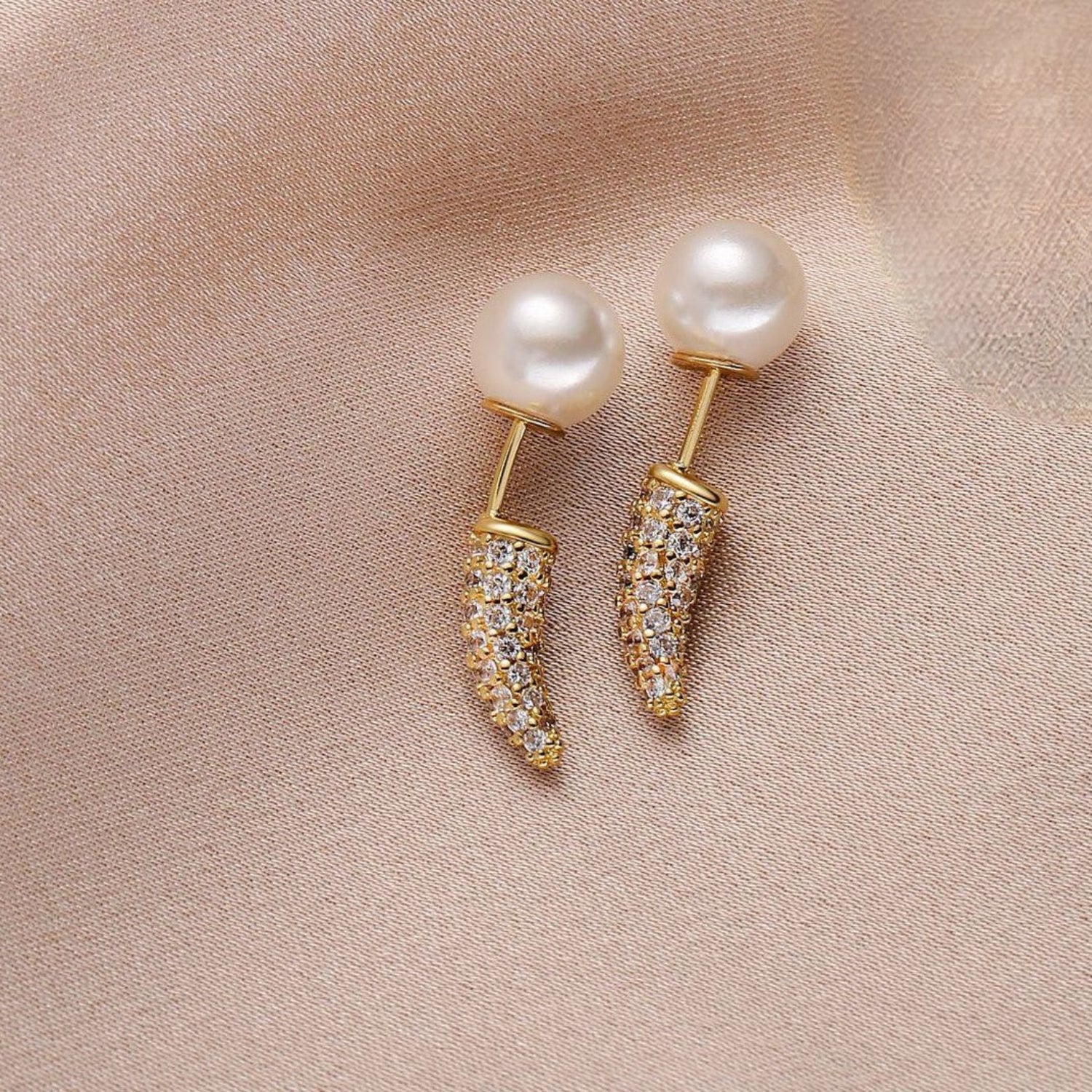 Gold Pearl Crystal Ear Jackets JLT13821
