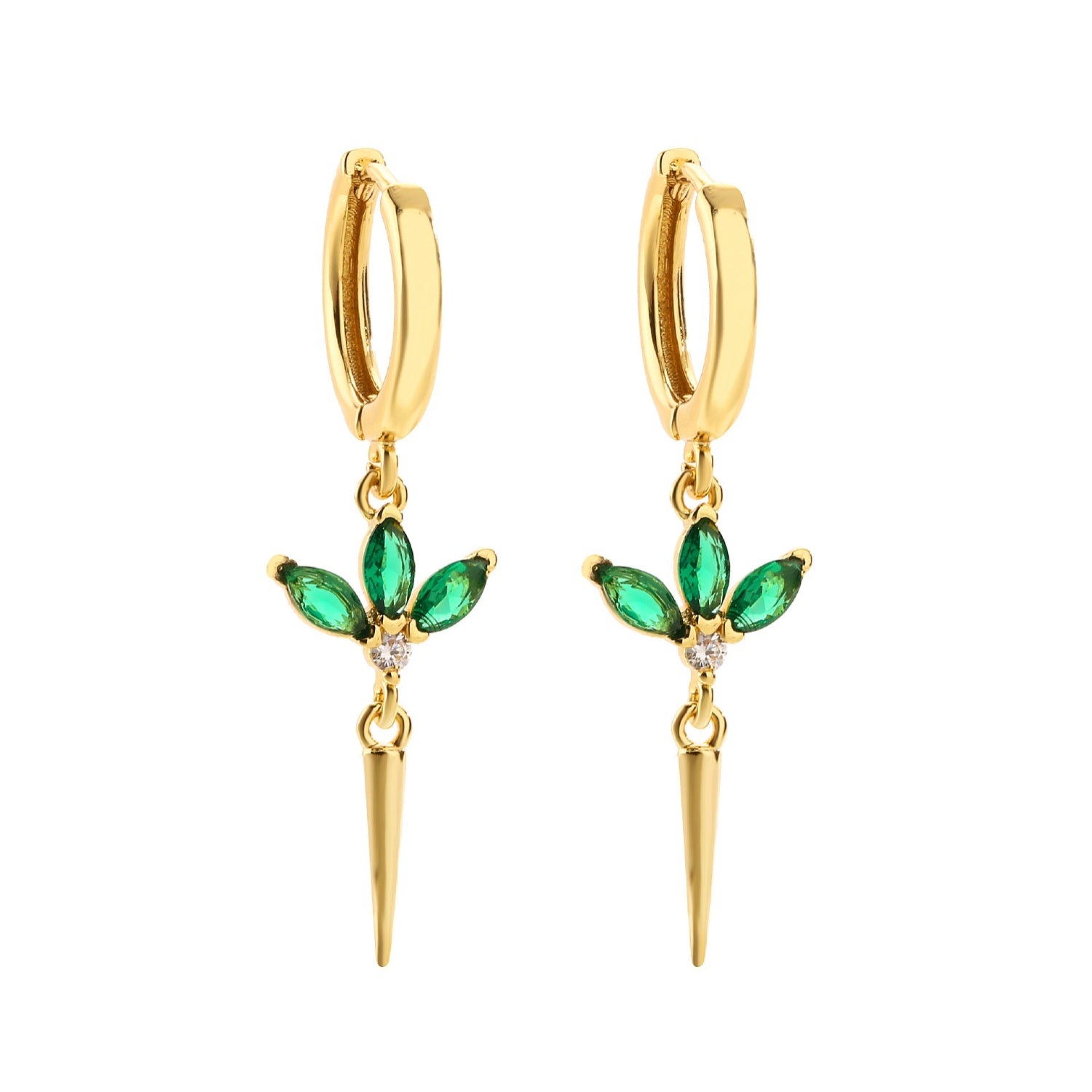 Gold Emerald Lotus Spike Earrings JLT13822