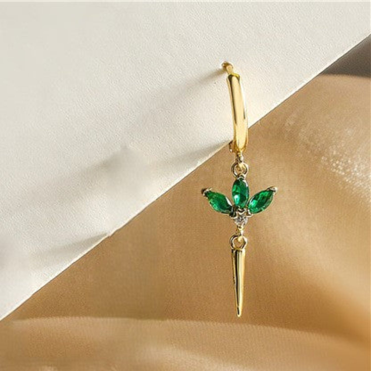 Gold Emerald Lotus Spike Earrings JLT13822