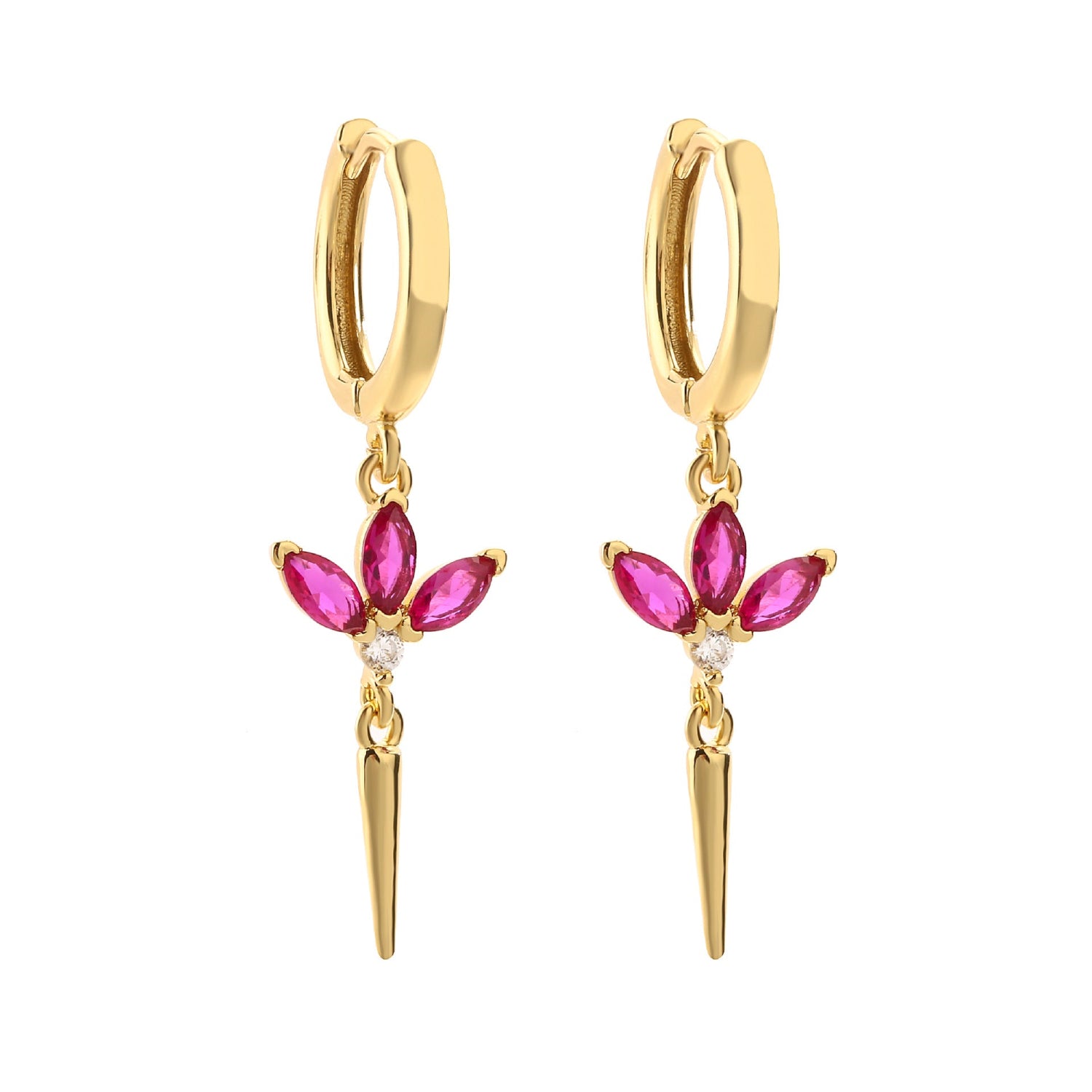 Gold Pink Lotus Spike Earrings JLT13823