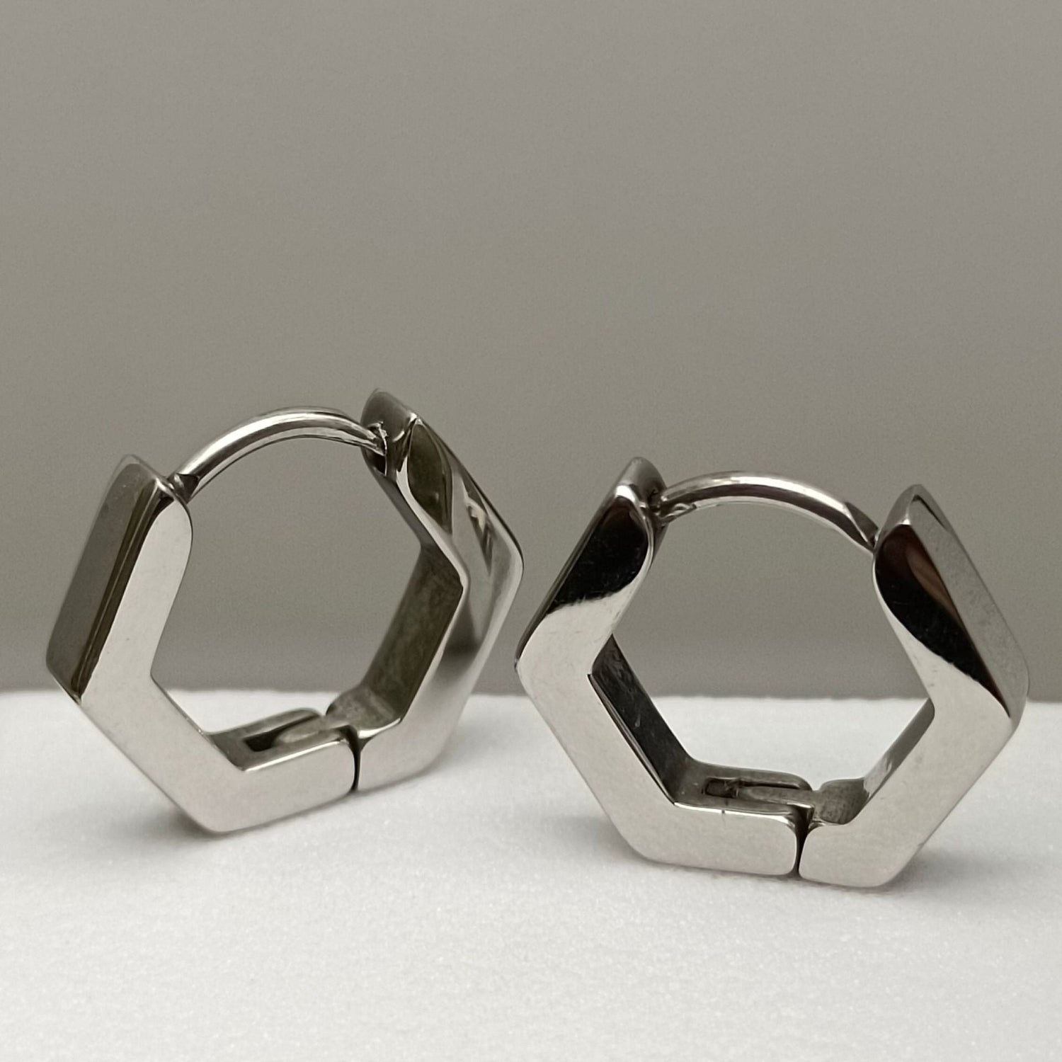 Geometric Silver Hexagon Huggie Earrings JLT13824