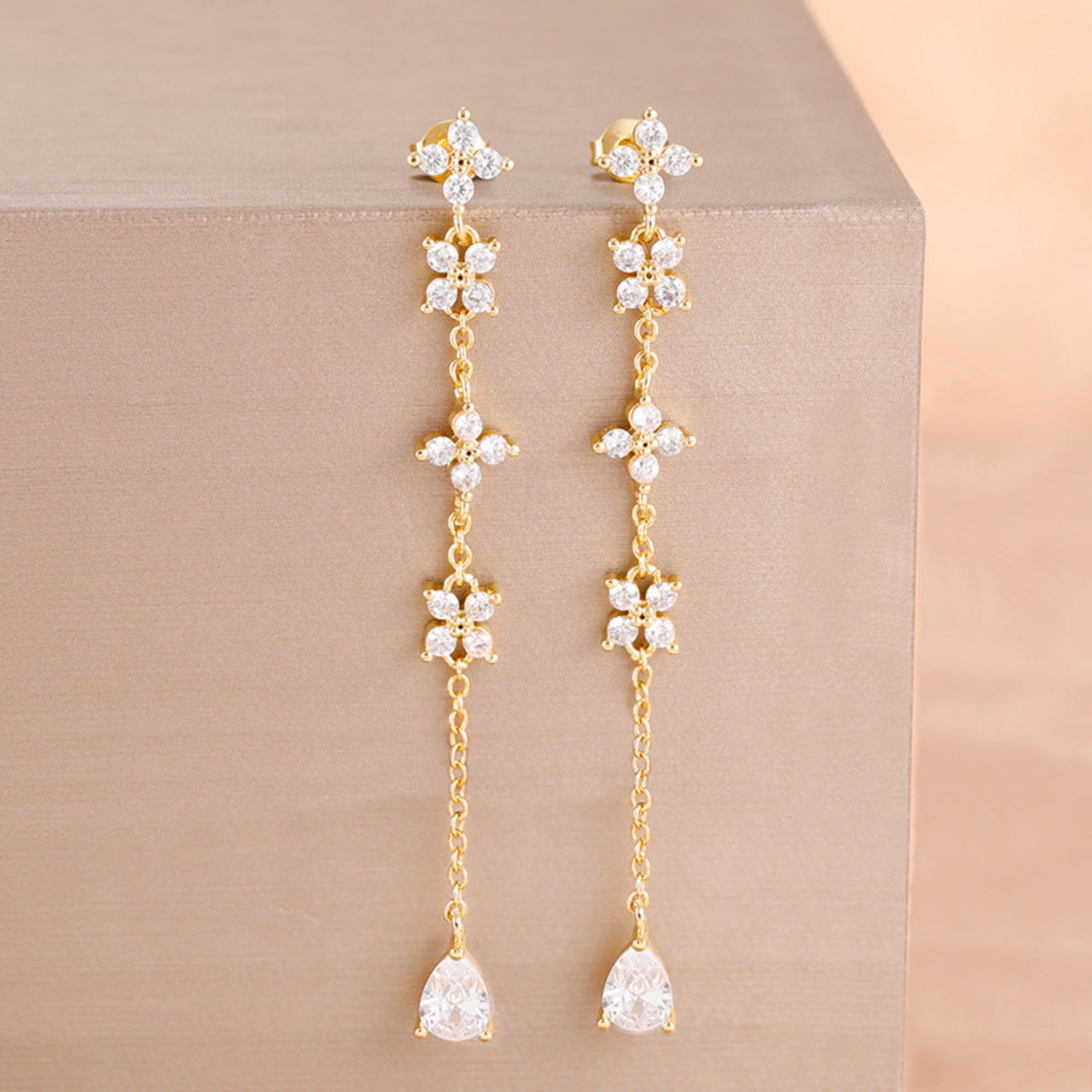 Gold Crystal Floral Drop Earrings JLT13826