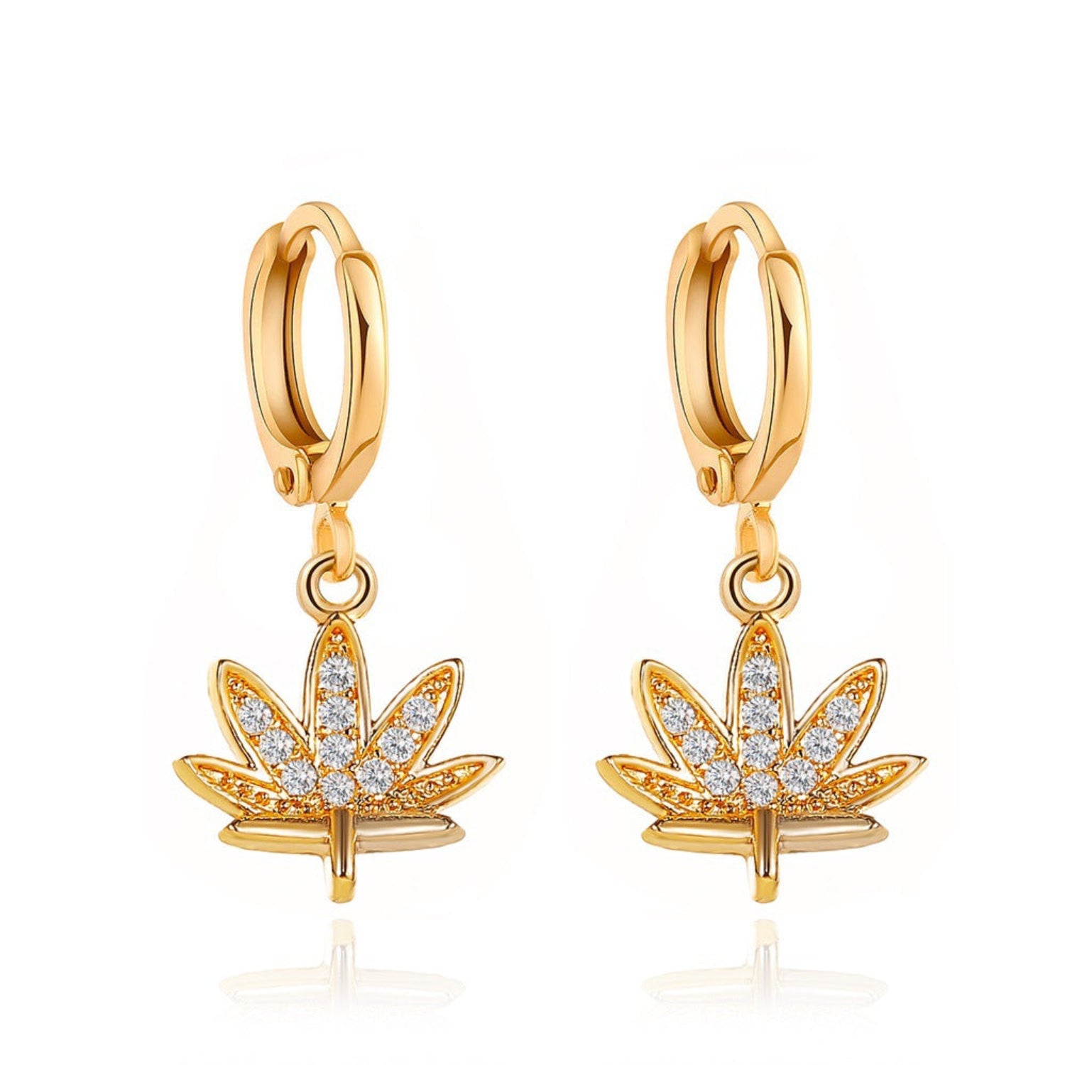 Gold Crystal Leaf Huggie Earrings JLT13828