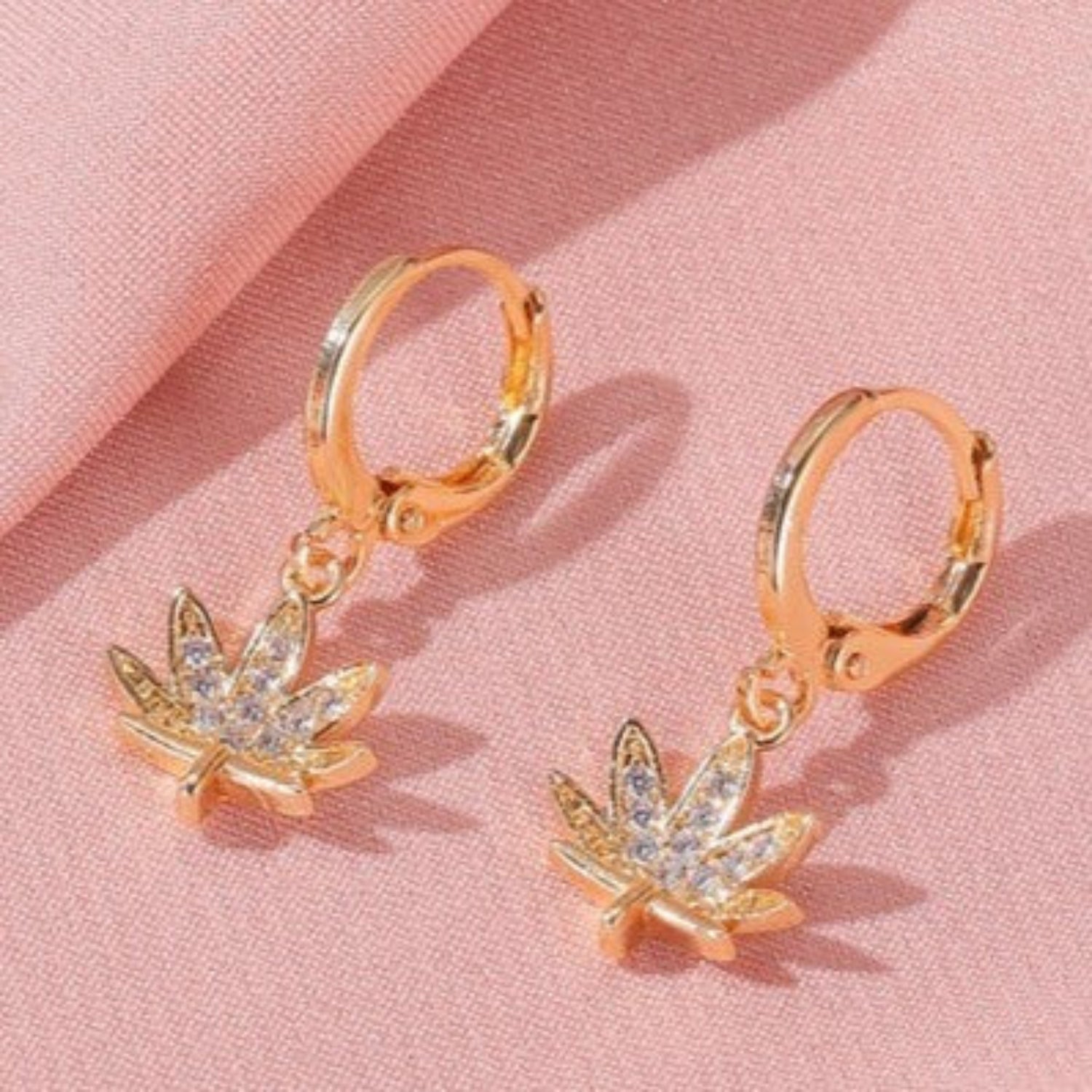 Gold Crystal Leaf Huggie Earrings JLT13828