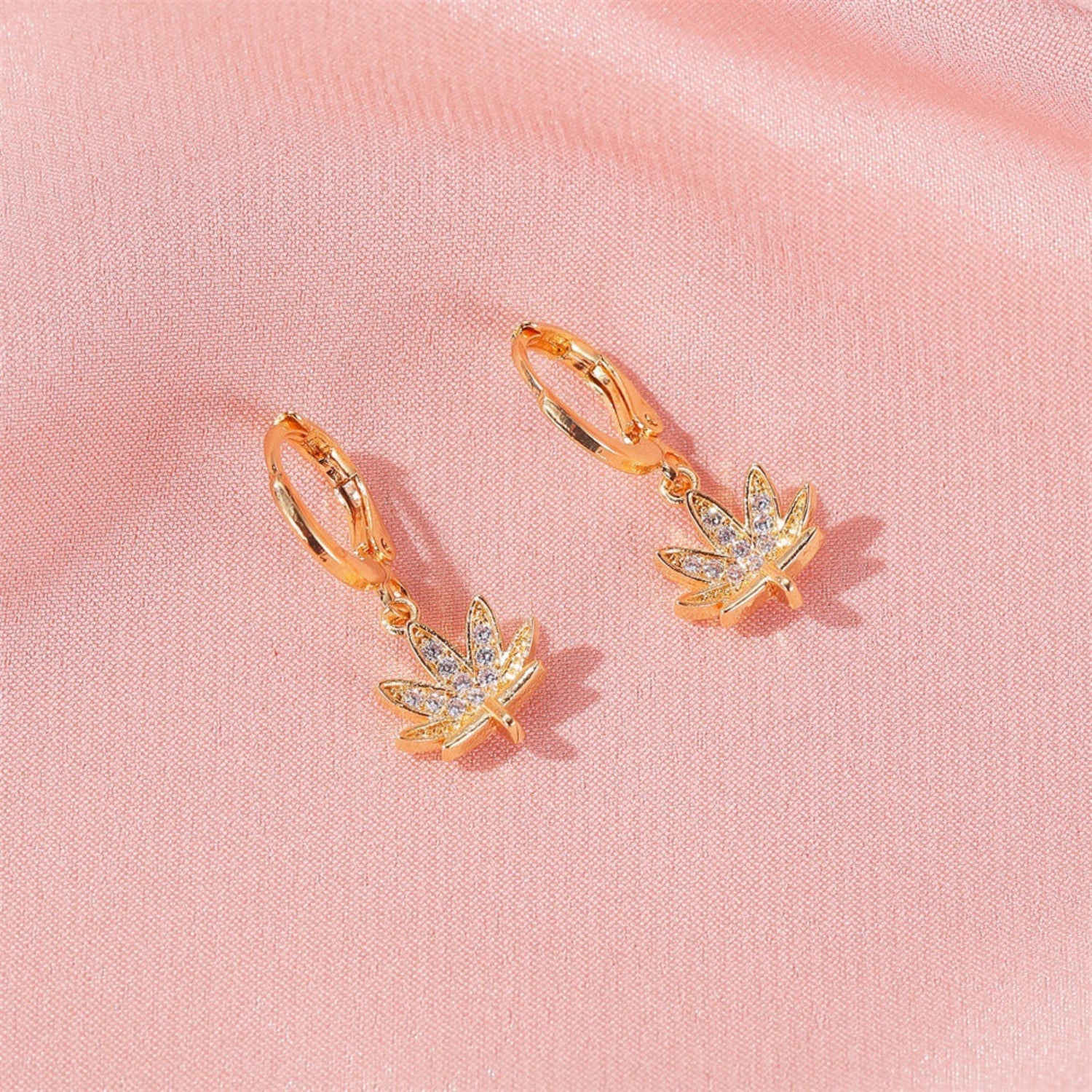 Gold Crystal Leaf Huggie Earrings JLT13828