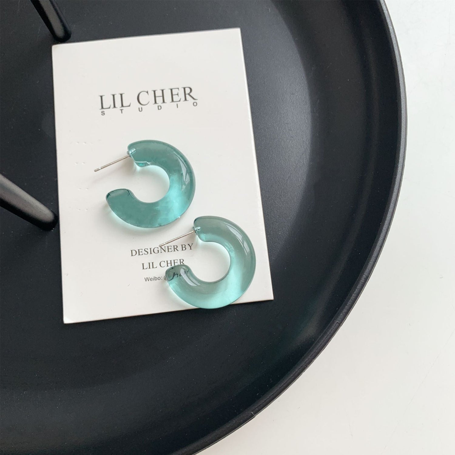 Clear Teal Resin Pin Earrings JLT13829