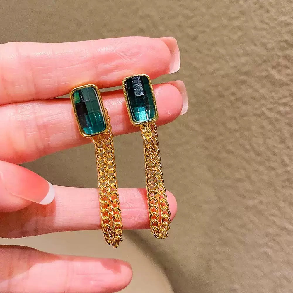 Green Cystal chain pin earrings JLT13834