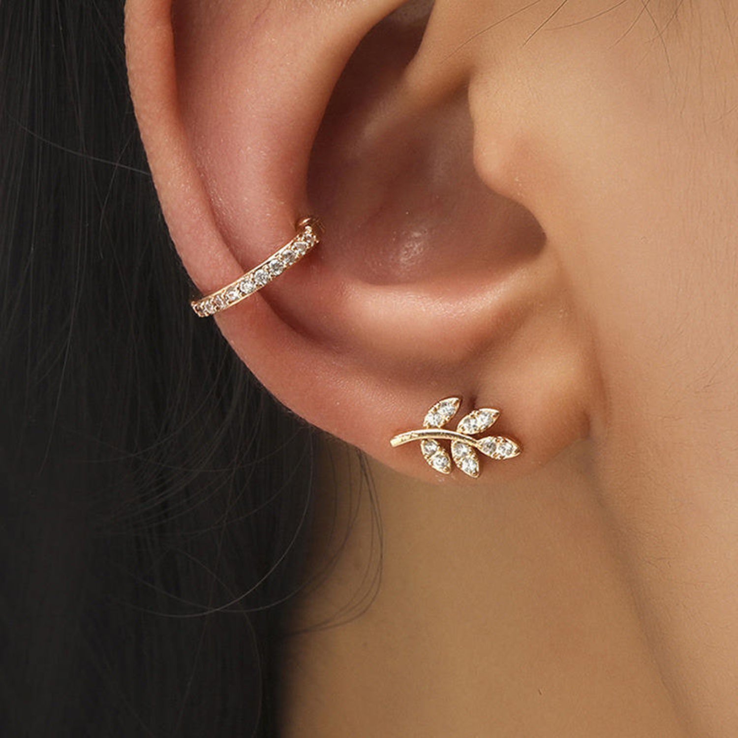 Gold Leaf Crystal Stud Earrings JLT13836