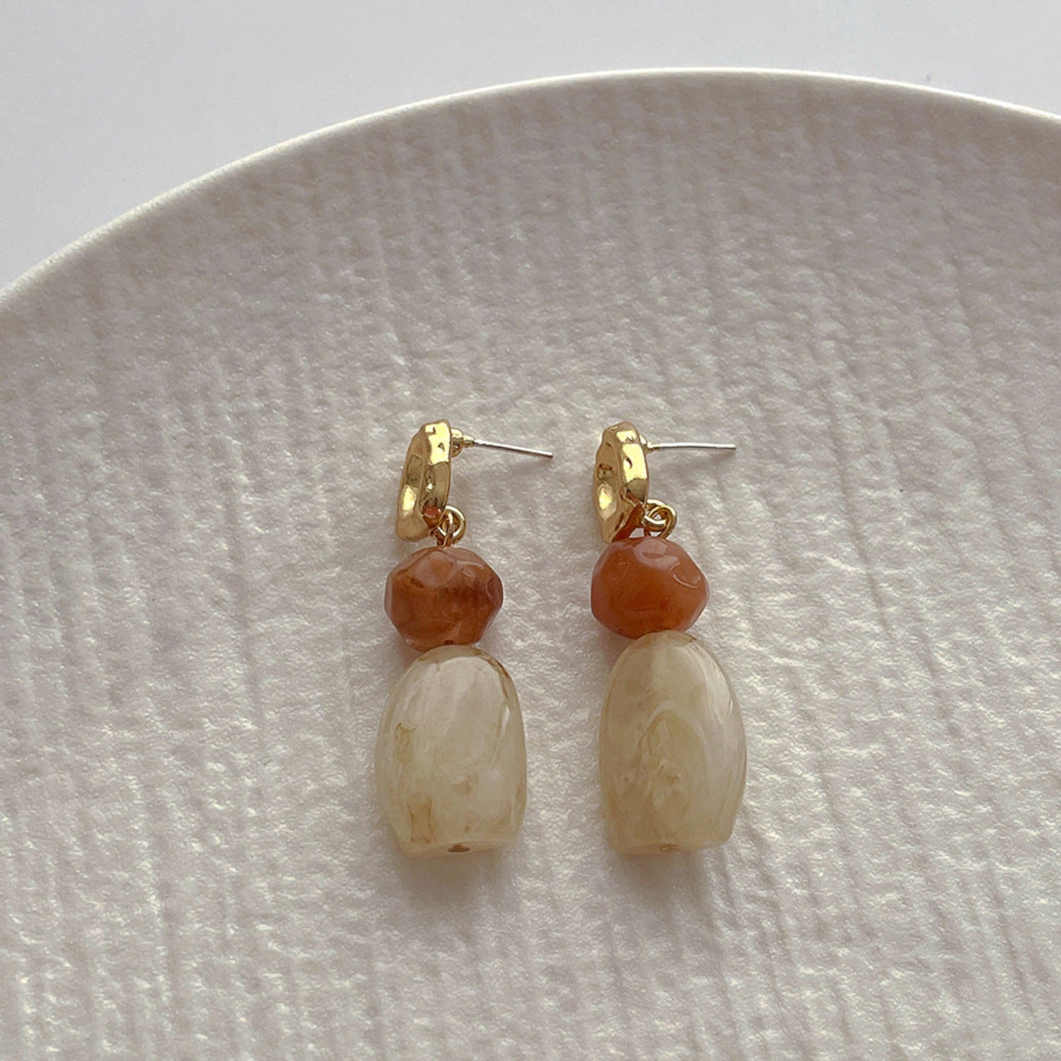 Gold Cream and Peach Drop Earrings JLT13848