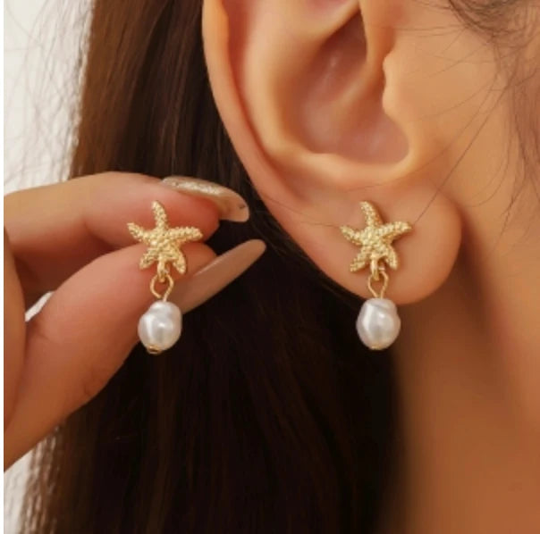 Pearl Starfish Drop Earrings JLT13859