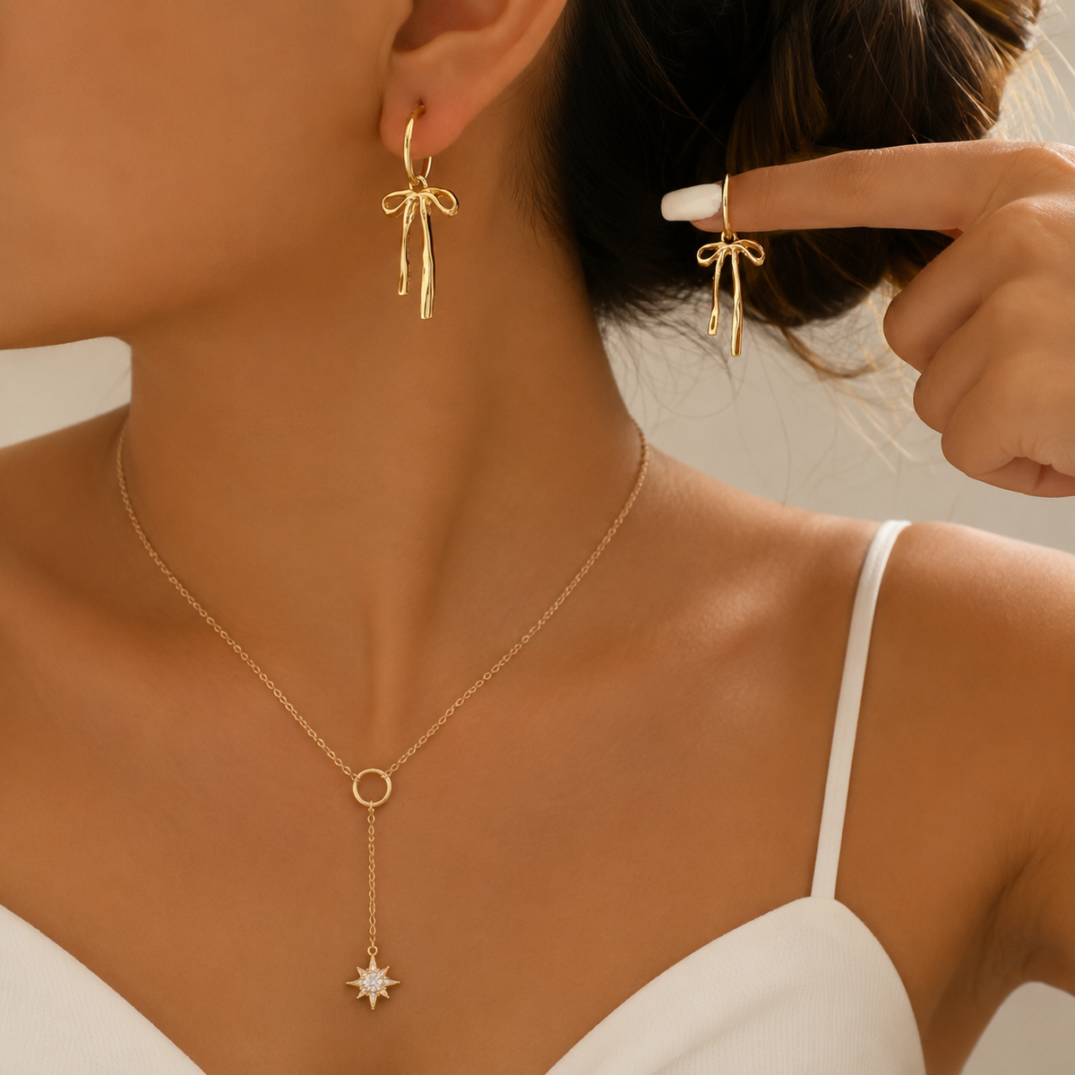 Gold Bow Hoop Earrings JLT13861