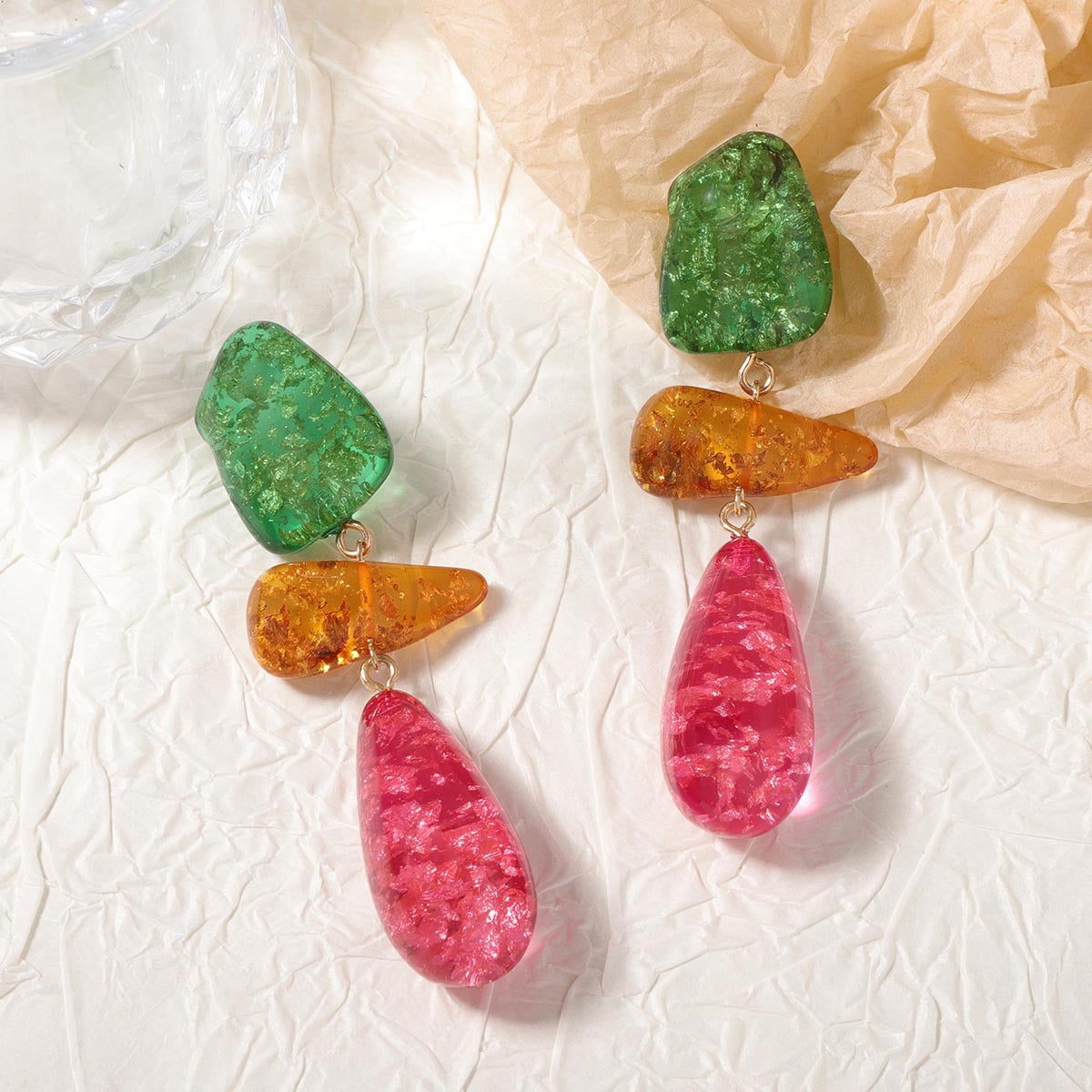 Dramatic Multicolor Glitter Dangle Earrings JLT13866