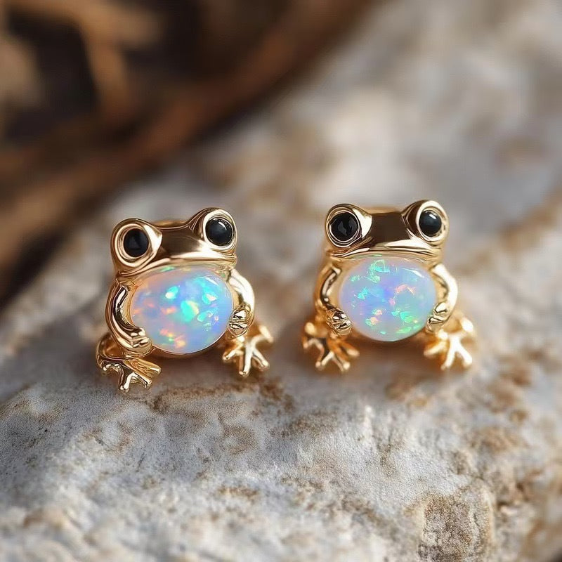 Cute Opal Frog Gold Studs JLT13869