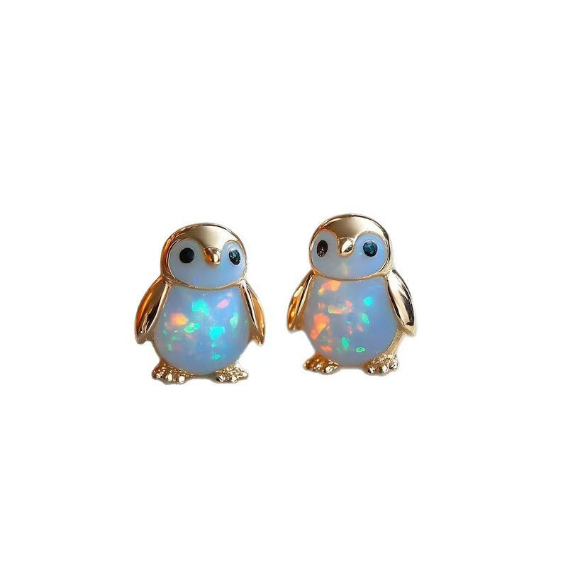 Shiny Gold Opal Penguin Earrings JLT13870