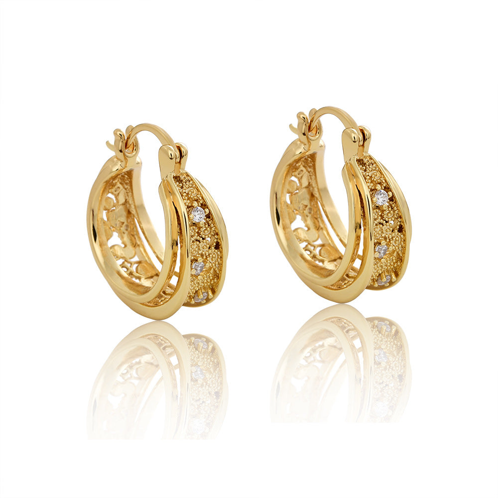 Royal Gold Filigree Crystal Hoop Earrings JLT13873