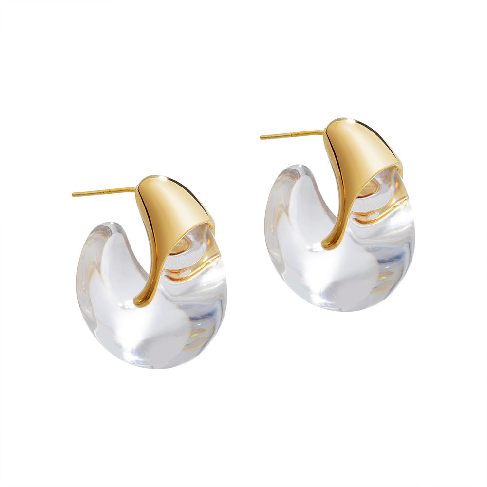 Minimalist Gold Clear Resin Stud Earrings JLT13875