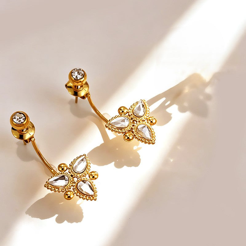 Modern Floral Crystal Gold Earrings JLT13876