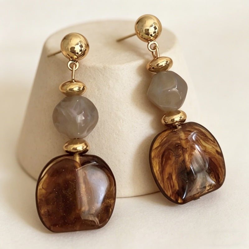 Vintage Amber Resin Bead Drop Earrings JLT13877