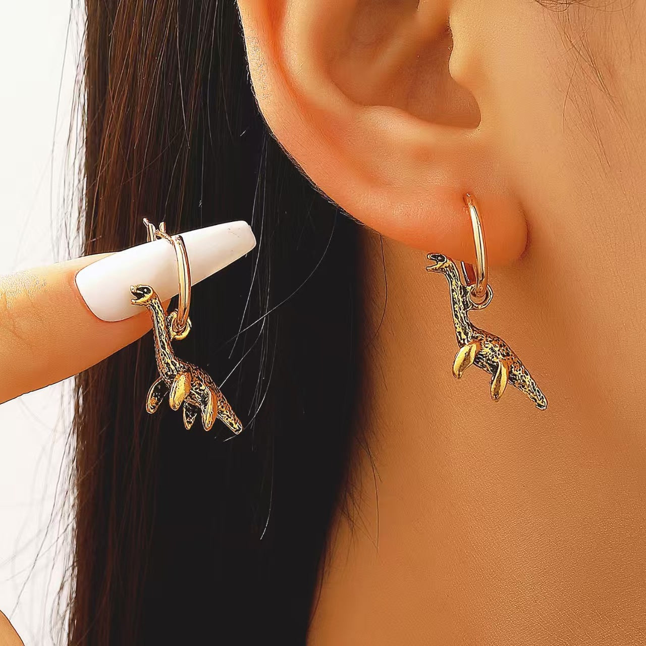 Gold Dinosaur Drop Earrings JLT13878