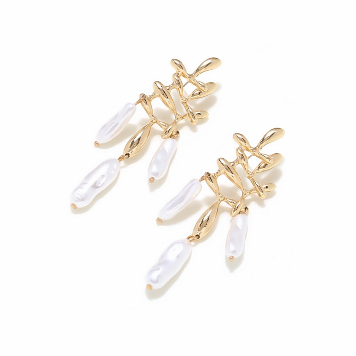 Gold Elegant Drop Pearl Earrings JLT13888