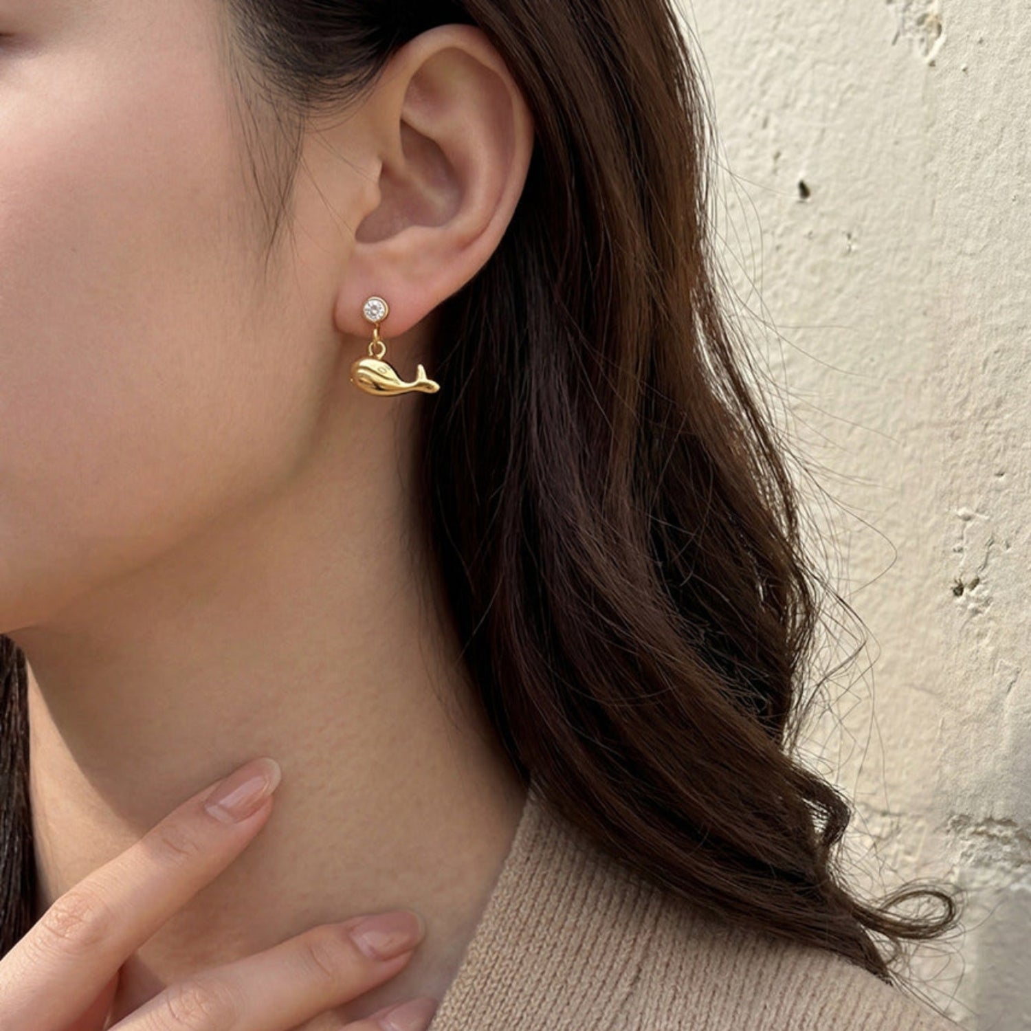 Gold Cute Whale Drop Earrings JLT13890