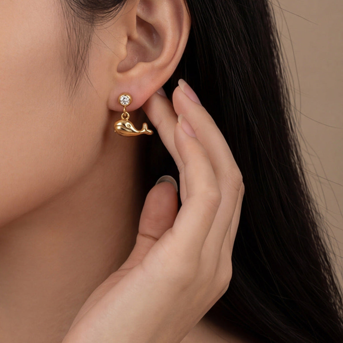 Gold Cute Whale Drop Earrings JLT13890