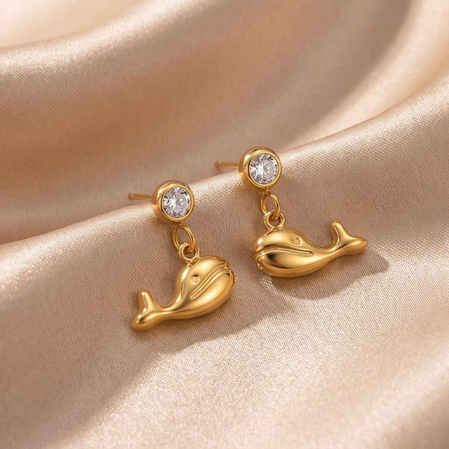 Gold Cute Whale Drop Earrings JLT13890