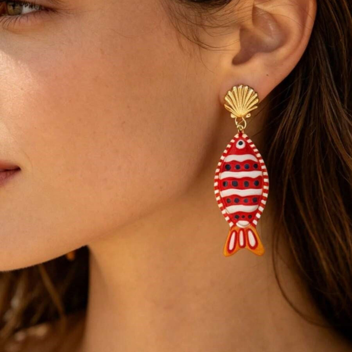 Red Quirky Fish Drop Earrings JLT13895