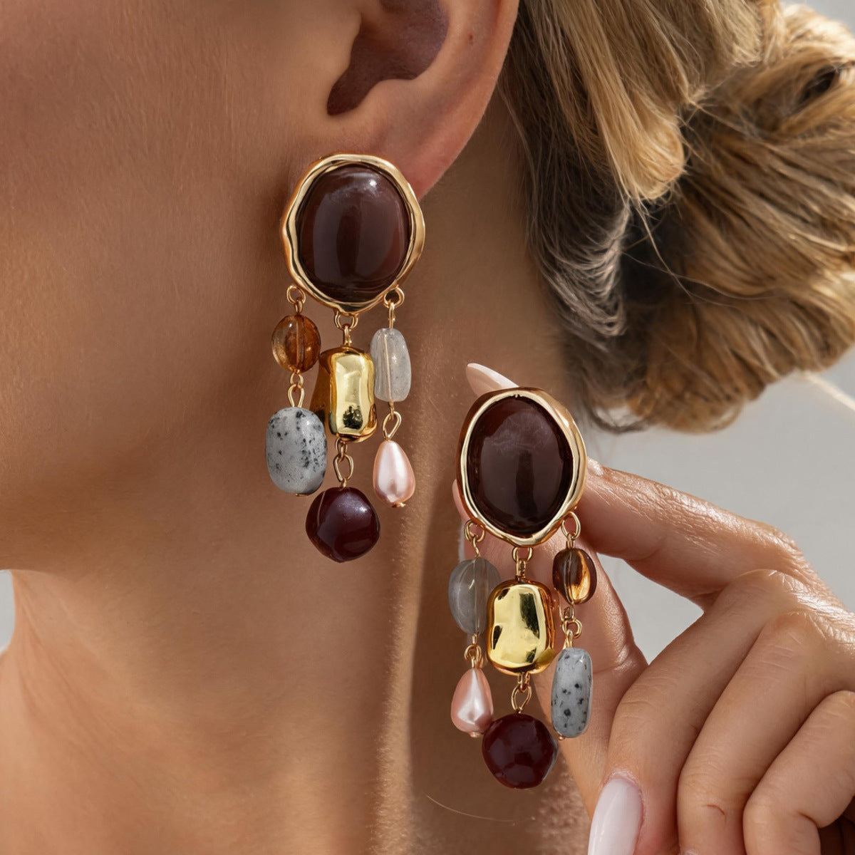 Brown Vintage Oval Drop Earrings JLT13896