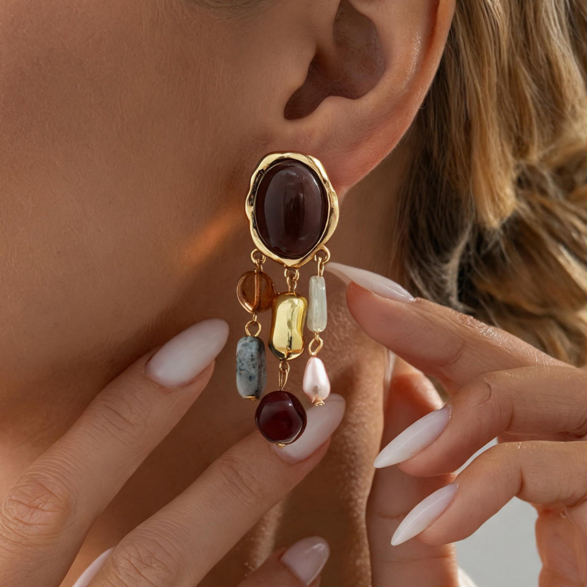 Brown Vintage Oval Drop Earrings JLT13896