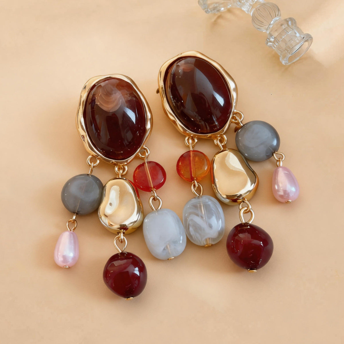 Brown Vintage Oval Drop Earrings JLT13896