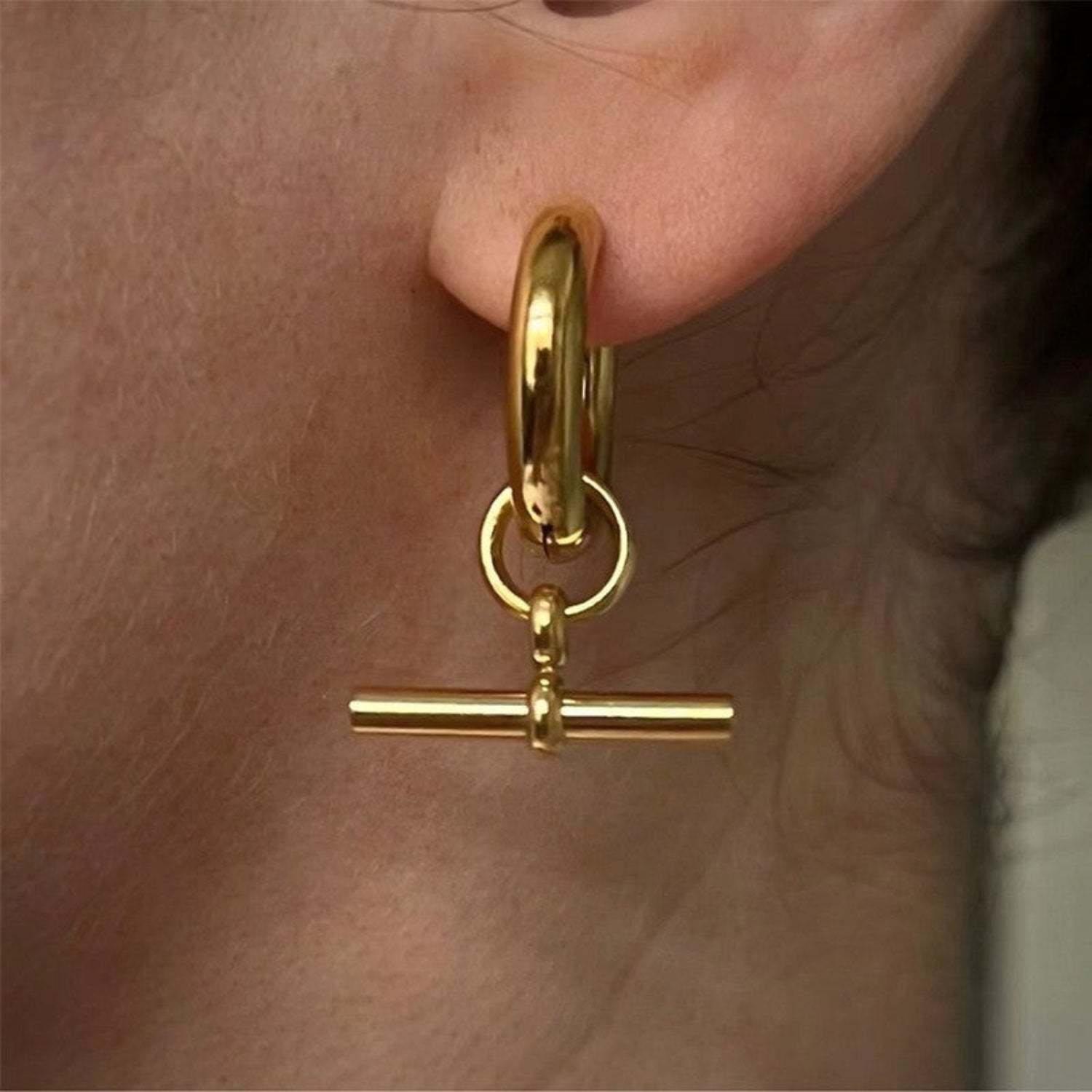 Gold Modern Round Hoop Earrings JLT13898