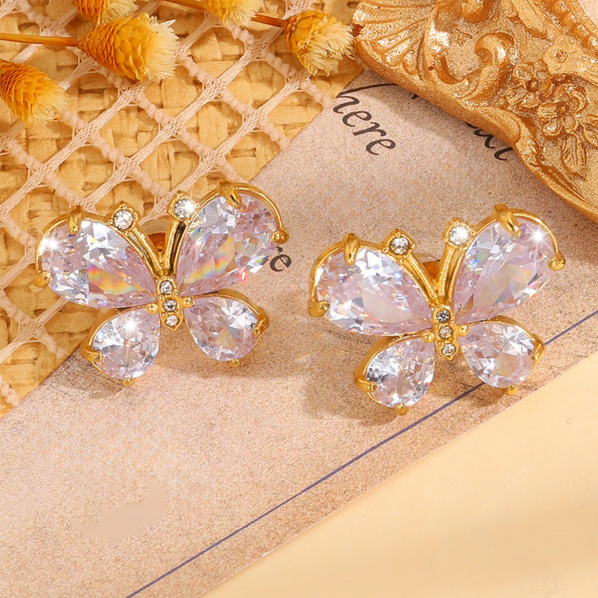 Gold Elegant Butterfly Stud Earrings JLT13900