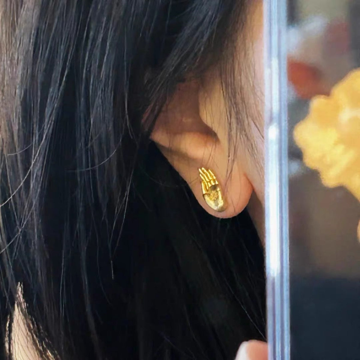 Gold Hand Spiritual Stud Earrings JLT13908