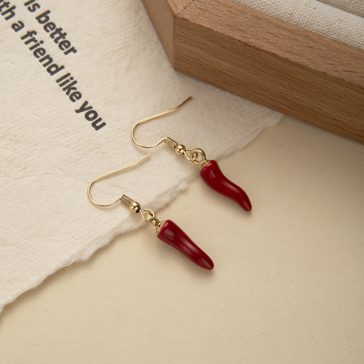 Red Gold Curved Dangle Earrings JLT13911