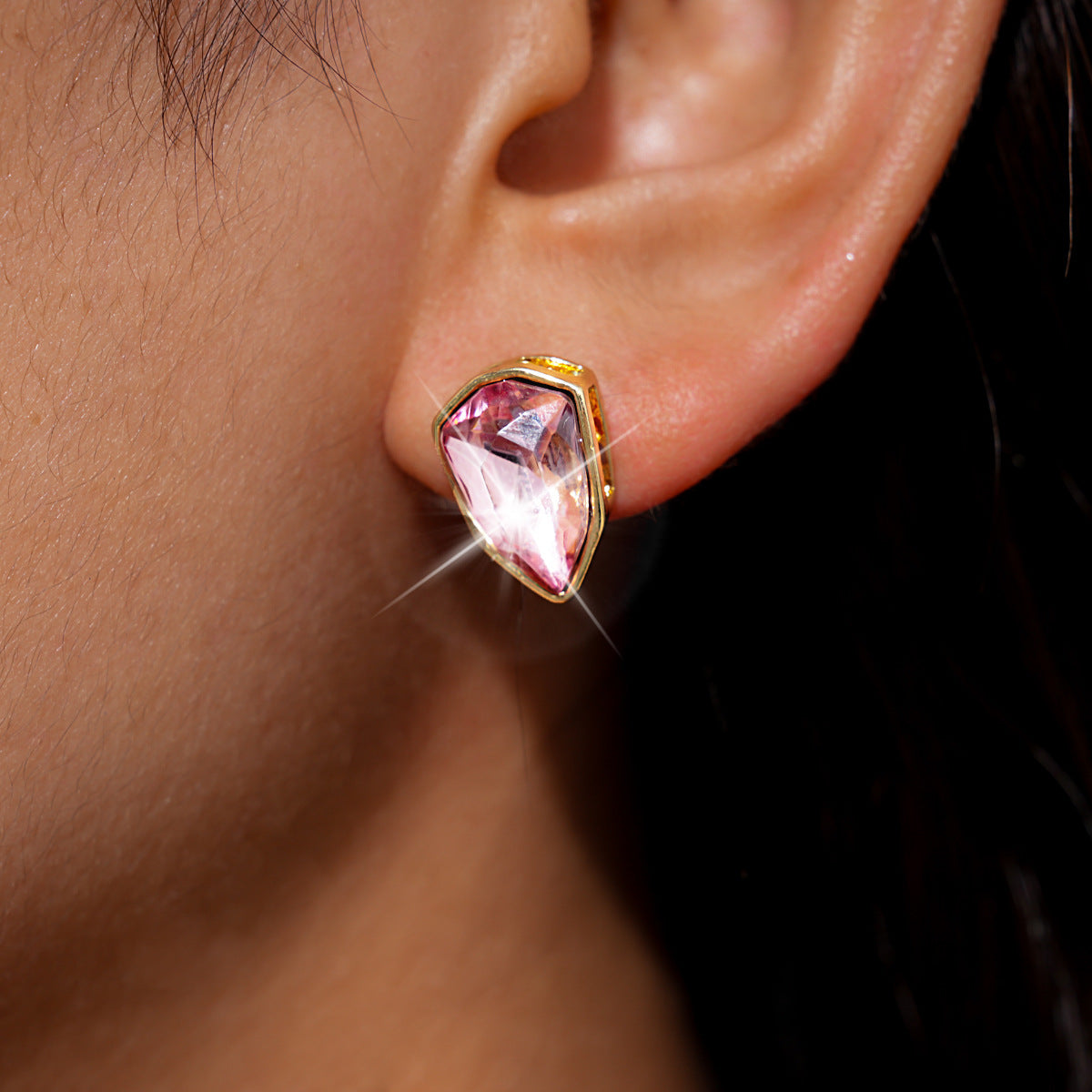 Gold Glam Pink Geometric Studs JLT13912