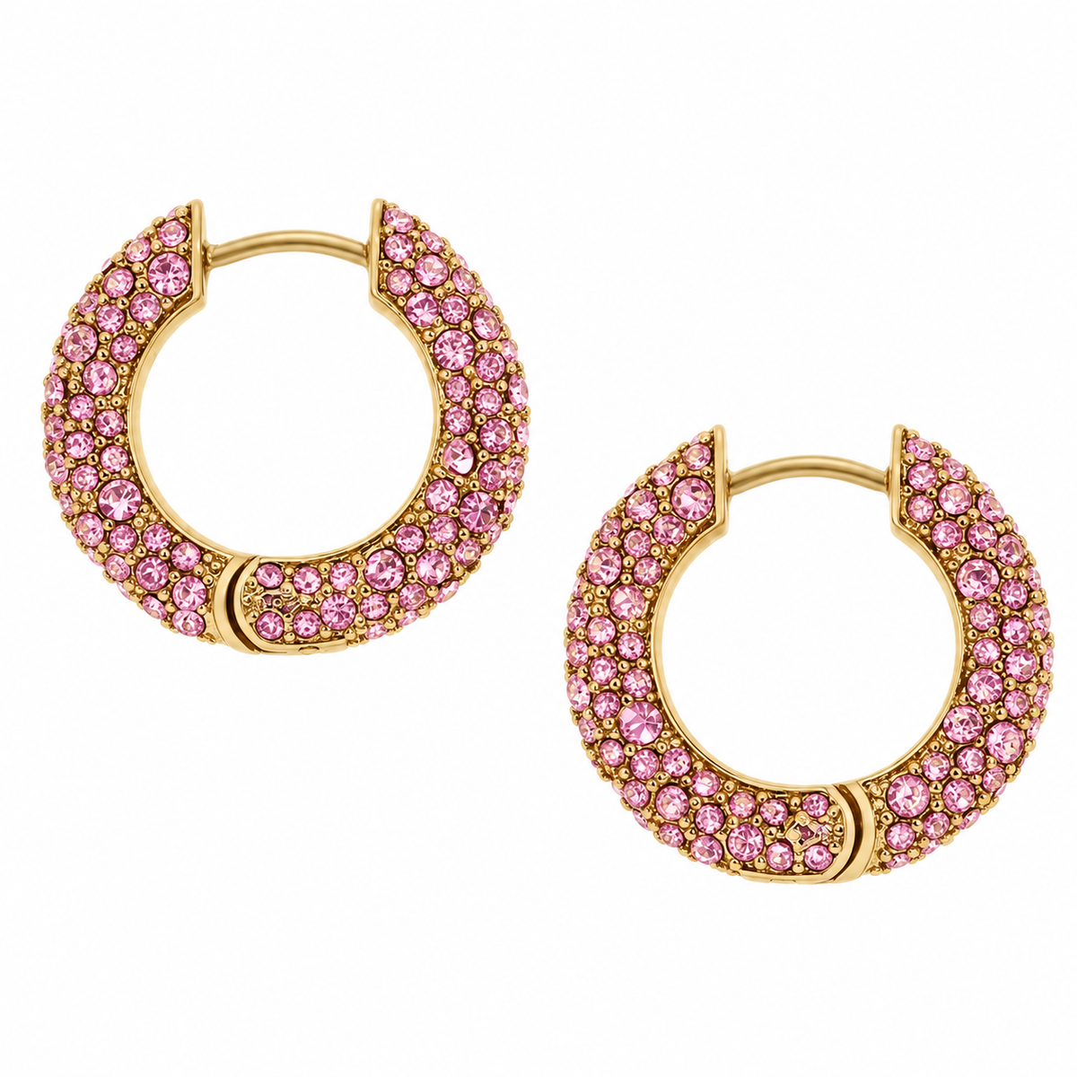 Pink Crystal Pavé Gold Hoop Earrings JLT13917