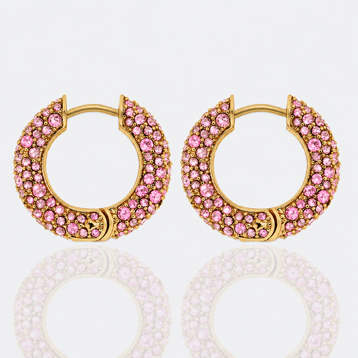 Pink Crystal Pavé Gold Hoop Earrings JLT13917