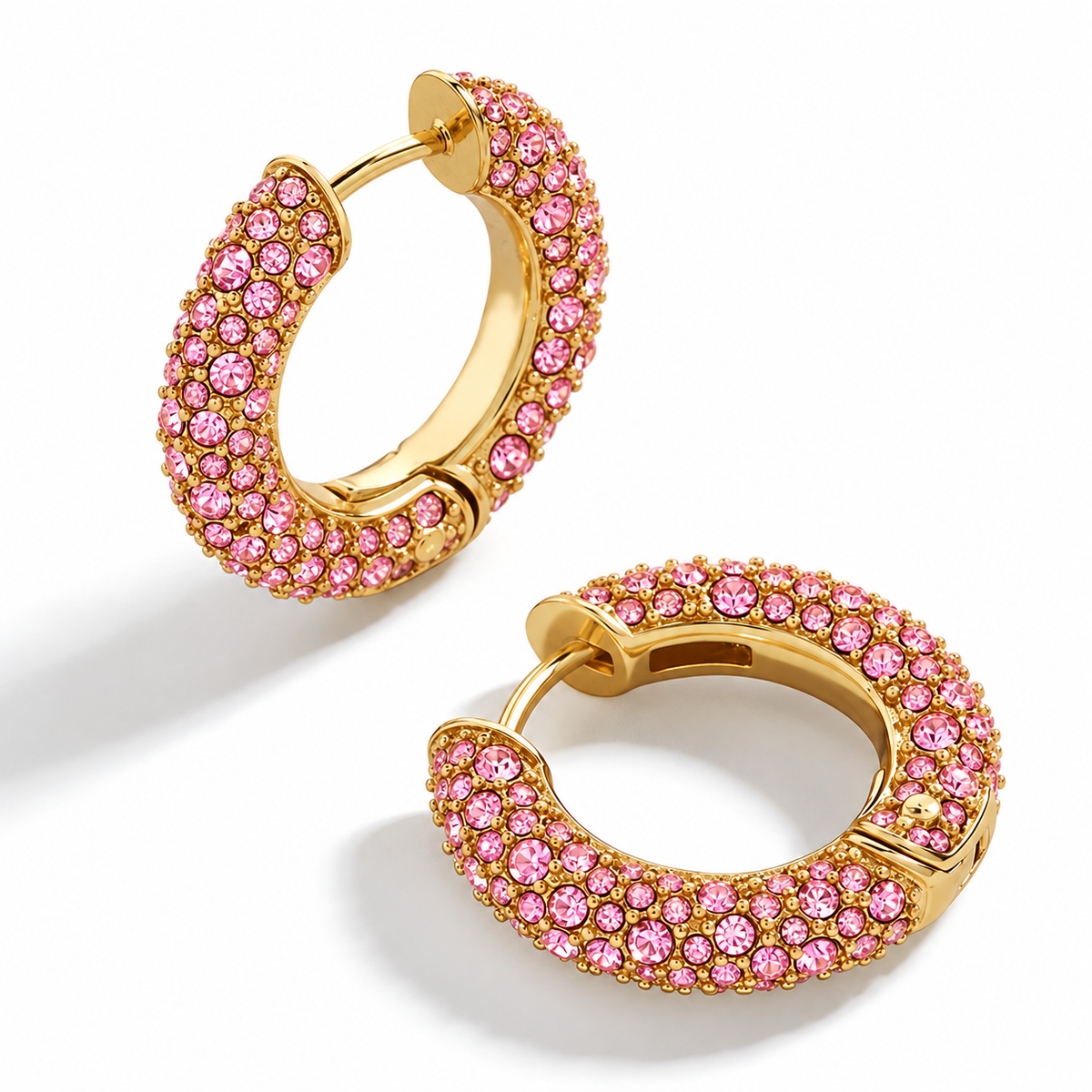 Pink Crystal Pavé Gold Hoop Earrings JLT13917
