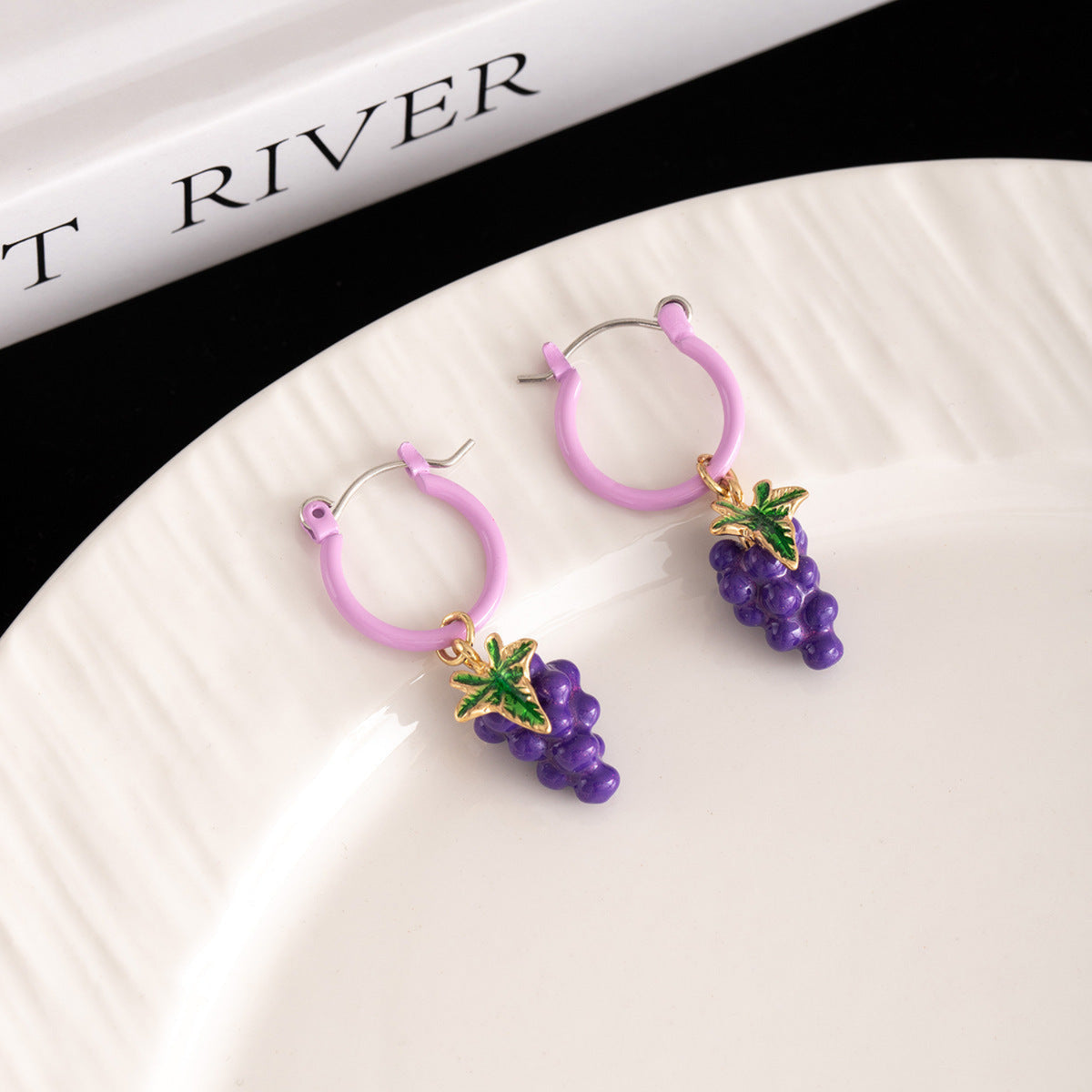 Purple Grape Charm Hoop Earrings JLT13925