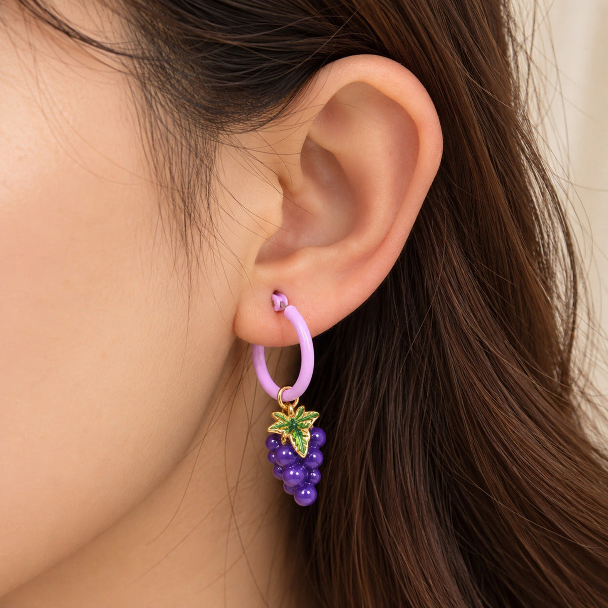 Purple Grape Charm Hoop Earrings JLT13925