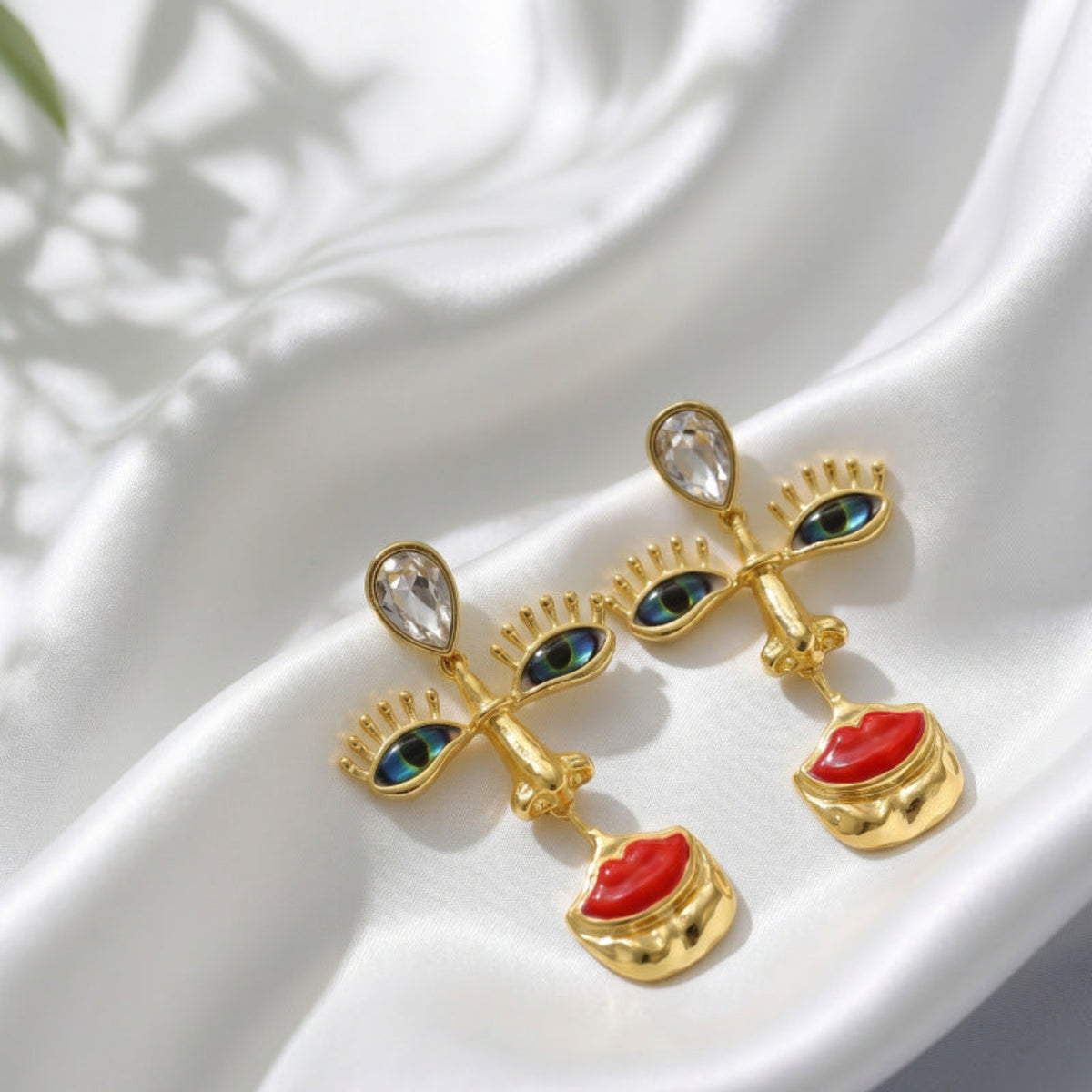 Gold Evil Eye Lip Nose Colourful Charm Drop Earrings JLT13930