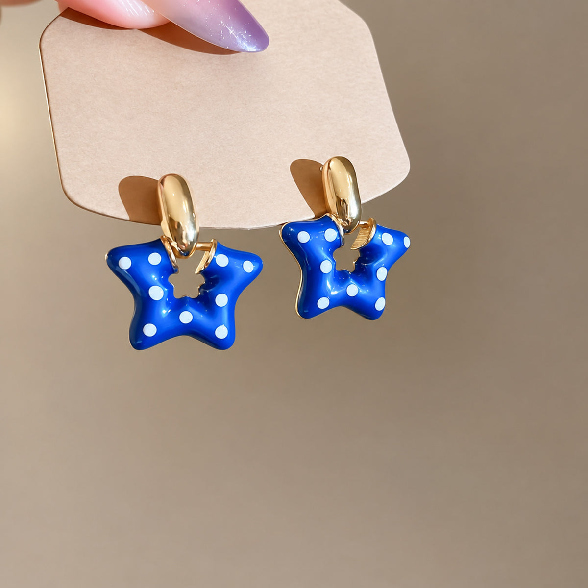 Blue Polka Dot Star Stud Earrings JLT13935