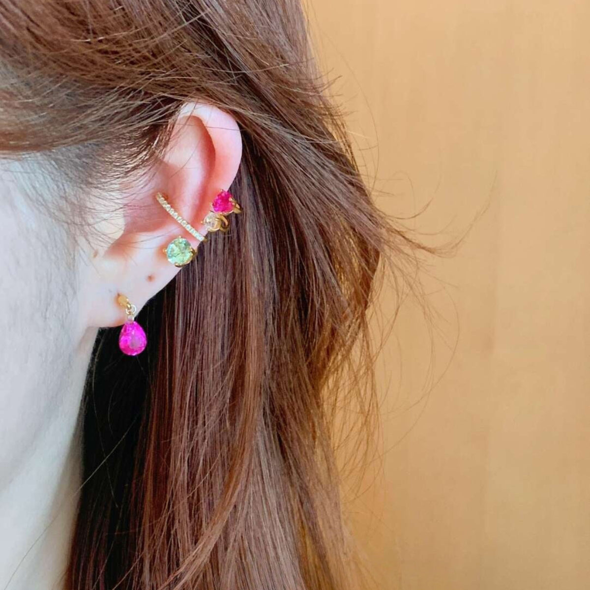 Gold Multicolour Gemstone Drop Earrings JLT13940