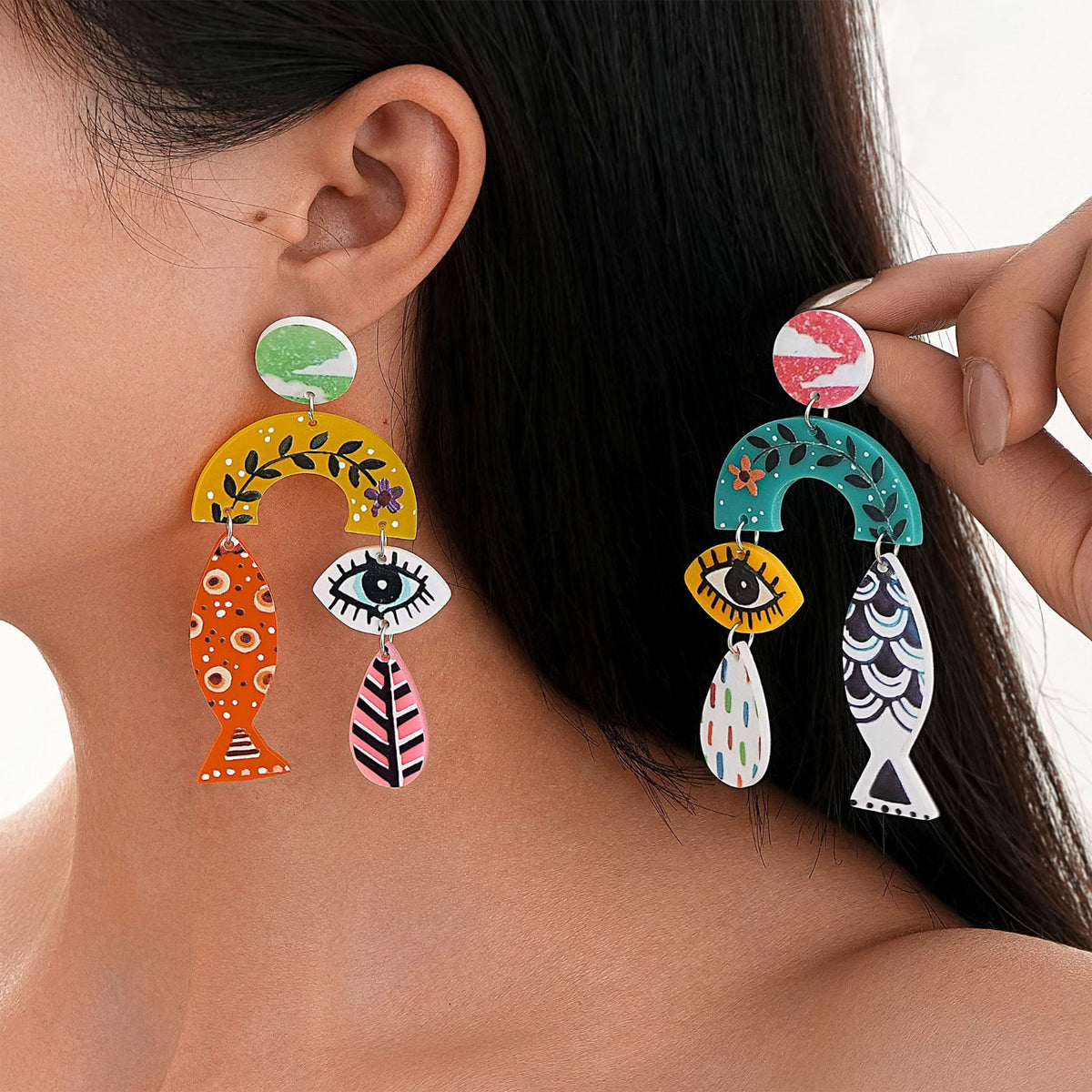 Colourful Eye Motif Statement Drop Earrings JLT13945