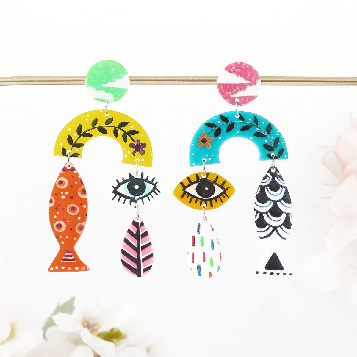 Colourful Eye Motif Statement Drop Earrings JLT13945
