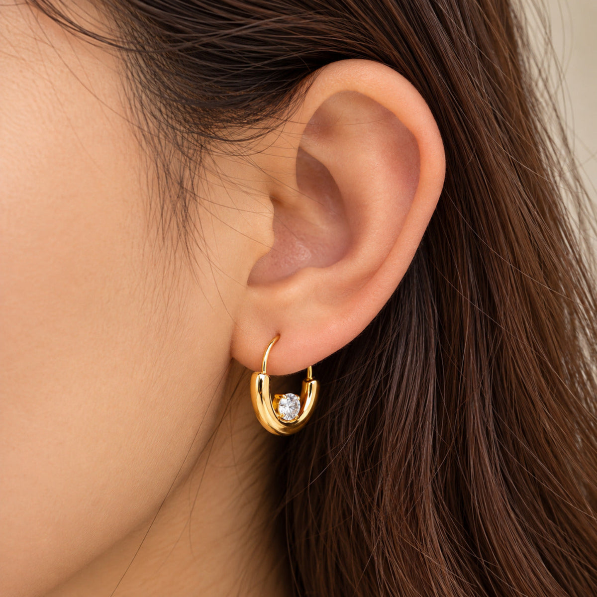 Gold Minimal Crystal Hoop Earrings JLT13947