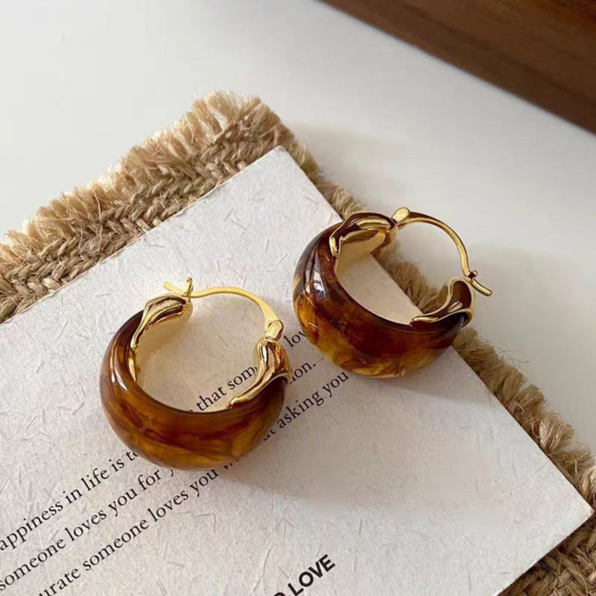 Gold Tortoiseshell Hoop Earrings JLT13949