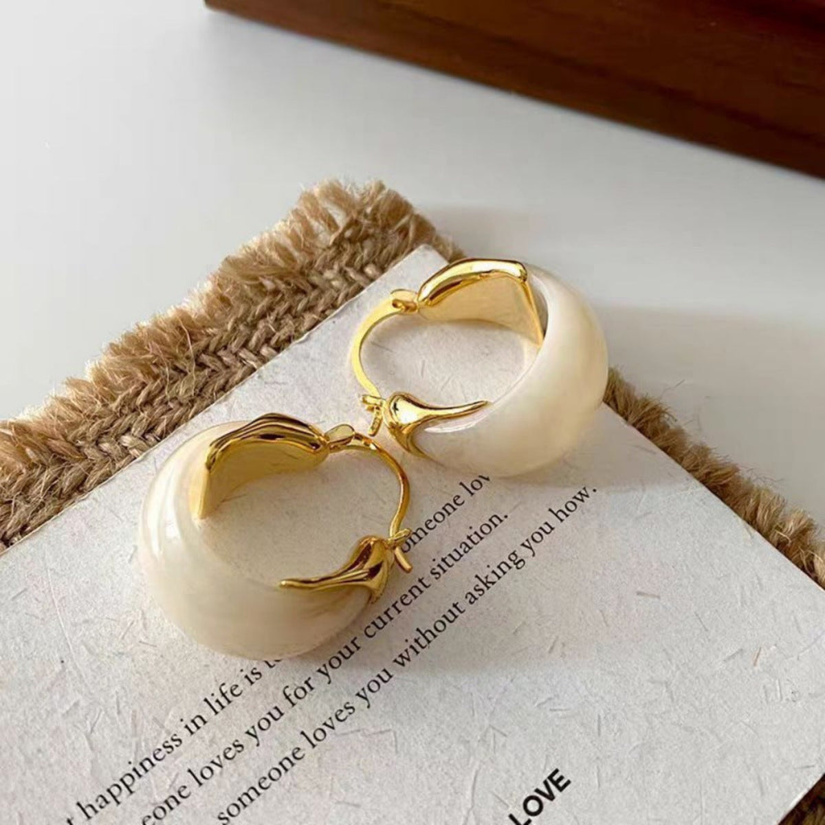 Cream & Gold Resin Hoop Earrings JLT13951